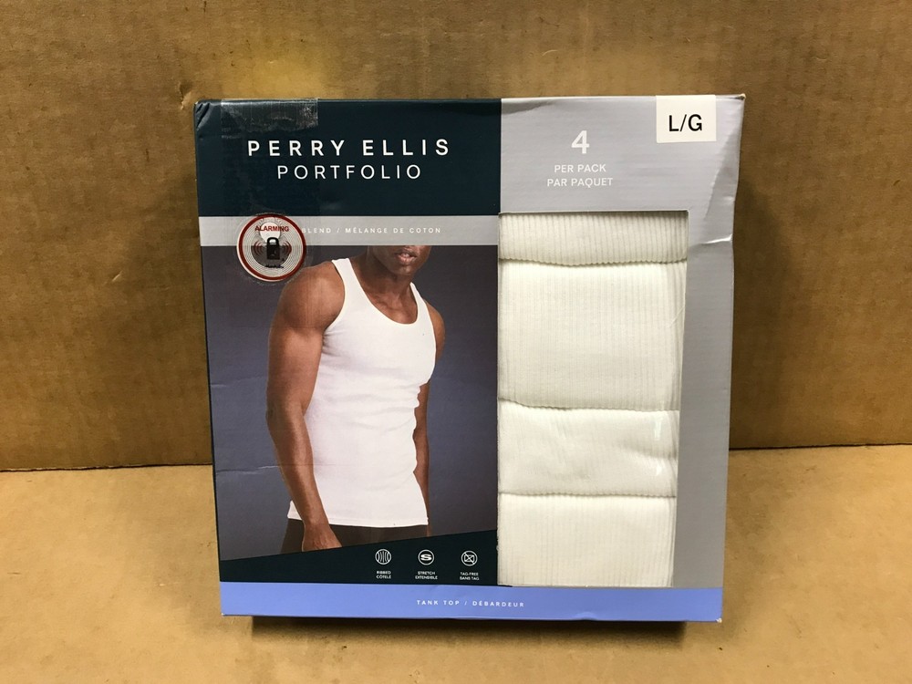 NIB Perry Ellis Portfolio 4-Pack Tank Tops – White – Men’s Size Large