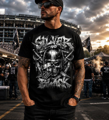 Men Raider Skull Silver & Black T Football Big & Tall Graphic Sneaker Tee Shirt