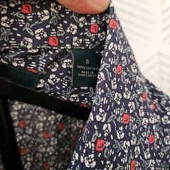 Perry Ellis Men’s SMALL Buttom Up Shirt Long Sleeve Navy/Flowers 100% Cotton