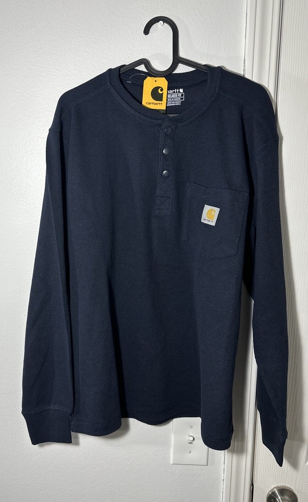 Carhartt Relaxed Fit Heavyweight LS Blue Henley Thermal TK4429-M Mens Sz M