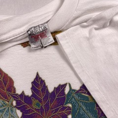 Vtg 90s Oneita Fall Leaves Tee XL Autumn Harvest Nature Acorn Single Stitch USA