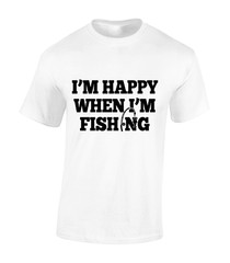I’M HAPPY WHEN I’M FISHING MENS T SHIRT CARP FISHERMAN ANGLER GIFT IDEA PRESENT