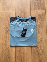 Gym King Mens Performance Smoke Blue Contrast T Shirt Panel Short Sleeve