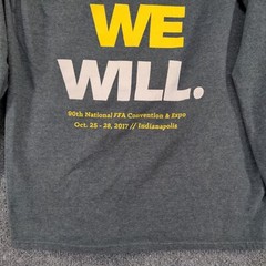 FFA Men’s I Can We Will T-Shirt Gray Small Long Sleeve Crew Neck Polycotton