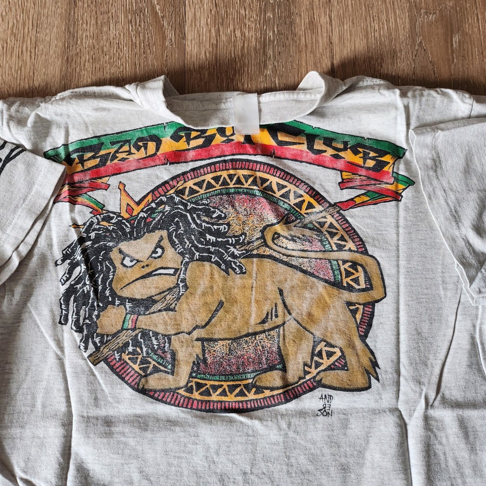 Vintage 90s Bad Boy Club Rasta Tshirt Size L Gray Single Stitch