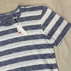 Daniel Buchler Shirt Mens M Blue White Striped Stretch Crew Neck Jersey Tee NWT