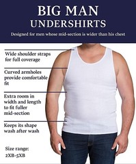 6 White Big Man 5XB 62-64 Inch A-Shirt Tanks Fruit Of The Loom 158-163 CM