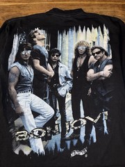 Vintage Bon Jovi T-Shirt Size L Black 90s These Days Tour Rock Band Jesus Crown