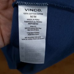 VINCE Shirt Mens Medium Blue Pullover Crew Long Sleeve Sueded Cotton Pocket $145
