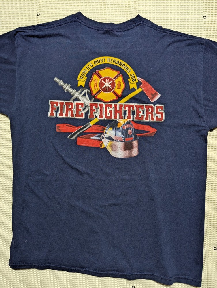 Y2k Steve & Barry’s Firefighters Most Demanding Job T-shirt Axe Helmet Hose XL