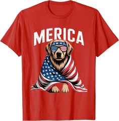 Golden Retriever Merica Dog Patriotic 4th Of July T-Shirt Red