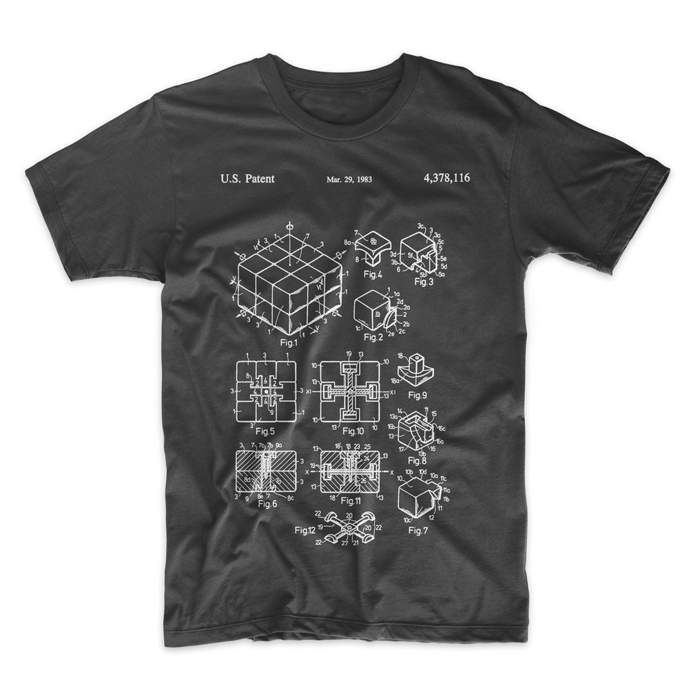 Rubik’s Cube Patent T-Shirt.100% Cotton Tee Comfy on Black White or Gray. NEW
