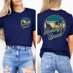 2 Sided Huntington Beach Surf City California Vintage Badge T-Shirt