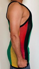 L Rasta Men Vest 100% Cotton Fishnet Fitted String Mesh Stretchy Jamaican Hot