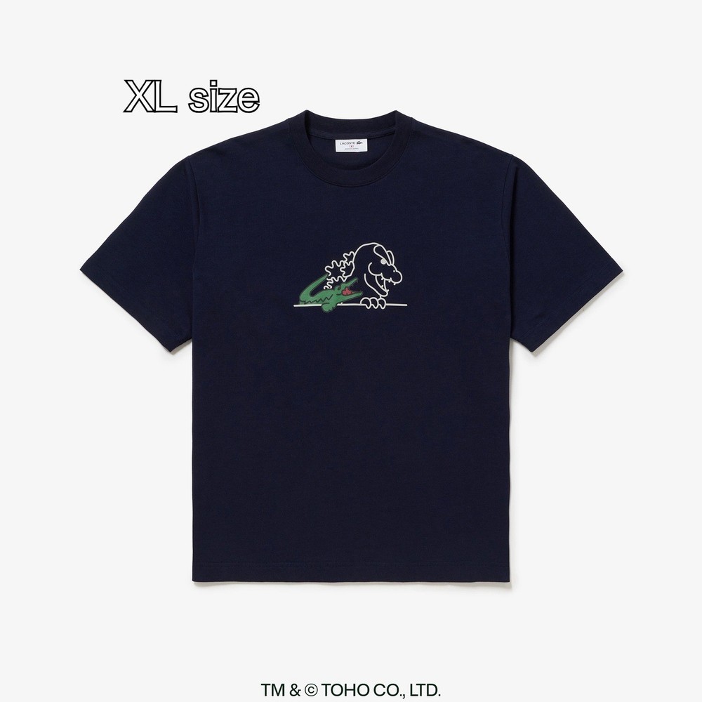 LACOSTE x GODZILLA 2.0 T-Shirt Size 6 XL Navy Japan Limited Godzilla Head