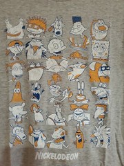 New Nickelodeon Character Faces Mens Medium Soft Grey Tee Spongebob Ren Stimpy