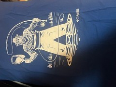 Columbia Mens Novelty Tee Blue and White XL 100% Cotton APE Fisherman