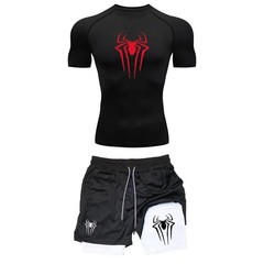 Mens Compression Set Gym Shirt Running Shorts Quick Dry Sportswear