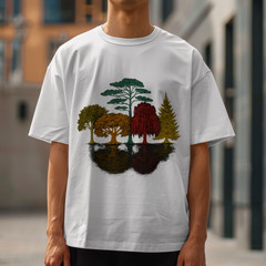 Forest Trees Reflection T Shirt Nature Scene Graphic Tee Outdoor Art Unisex