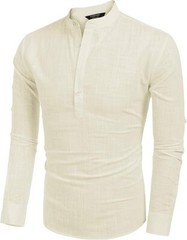 COOFANDY Men’s Cotton Linen Henley T-Shirt Long Sleeve Hippie Casual Beach Beige