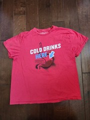American Eagle Outfitters Cold Drinks Here Print Red Shirt Sz L (STAIN & DIRTY)