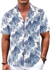 Men’s Hawaiian Shirt Tropical Floral Short Sleeve Button Down Casual Beachwear
