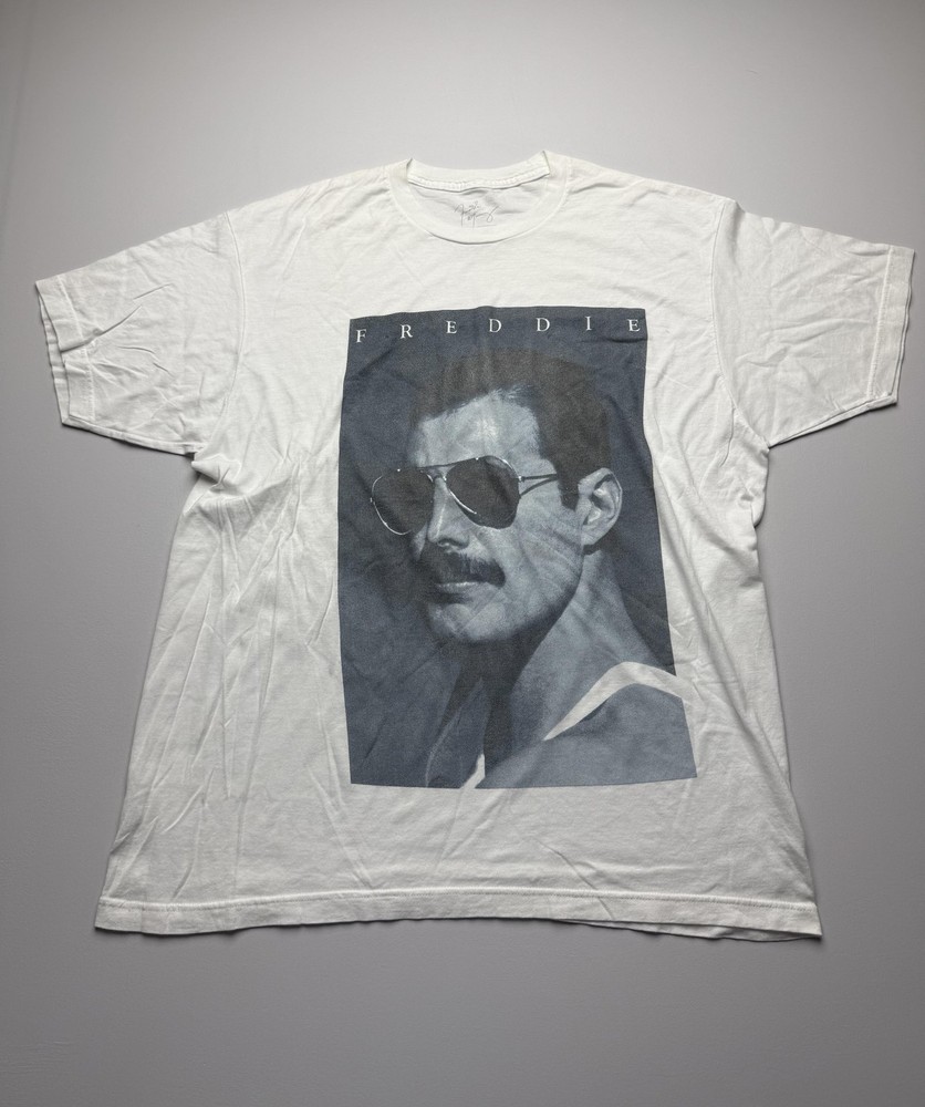Freddie Mercury Shirt Mens XL White Portrait Photo Graphic Tee Rock Band Music