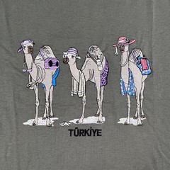Turkiye Turkey T-Shirt Olive Green Embroidered Camels Shirt Sz XL