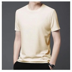 Men T-shirt New Summer Waffle Round Neck Short Sleeved T-shirt Men’s Short Sleev