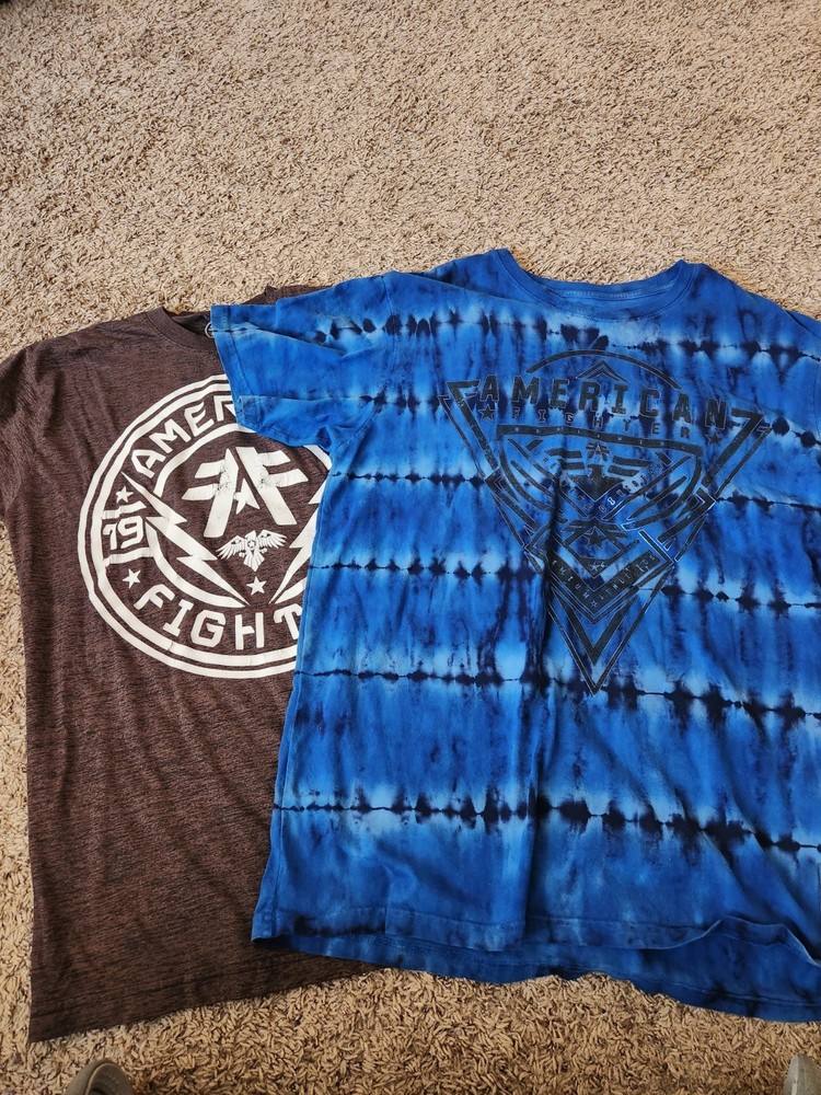 Two American Fighter Mens Large Blue And Brown Training T Shirt MMA Gym Workout