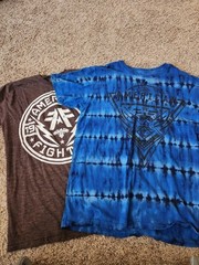 Two American Fighter Mens Large Blue And Brown Training T Shirt MMA Gym Workout