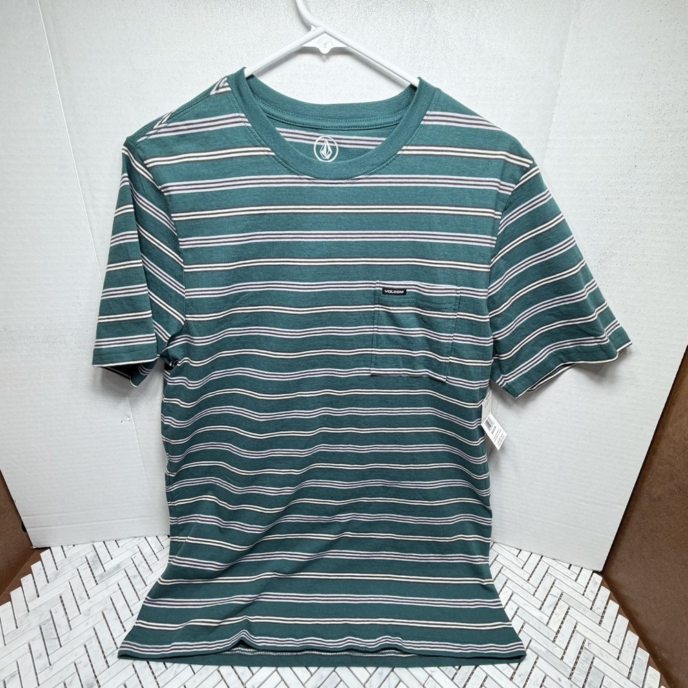 NEW Volcom Striped Green Short Sleeve T-Shirt (Multiple Sizes)