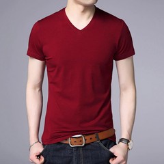 2025 Summer Brand Tops 95% Cotton 5% Spandex t Shirt For Men v Neck Plain Solid