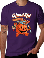 Men’s Halloween Ghoul Aid Pumpkin Graphic T-Shirt – 100% Cotton Short Sleeve Cre
