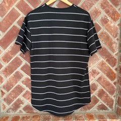 BYLT Drop Cut Lux Shirt Mens Striped Short Sleeve Performance Stretch Black Sz L