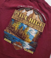 Vtg Harley Davidson T-Shirt Men L V-Twin Mile High Aurora CO Maroon Graphic 2015
