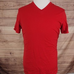 Murano Shirt Mens Large Red Slim Fit V Neck 100% Cotton Tee T-Shirt Basic