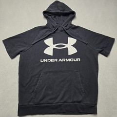 Under Armour Shirt Mens Large Black Short Sleeve Loose Fit Hooded Pullover