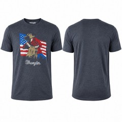 Wrangler Cowboy Riding Bull USA Flag Graphic T-Shirt Men’s XL NWT Gray