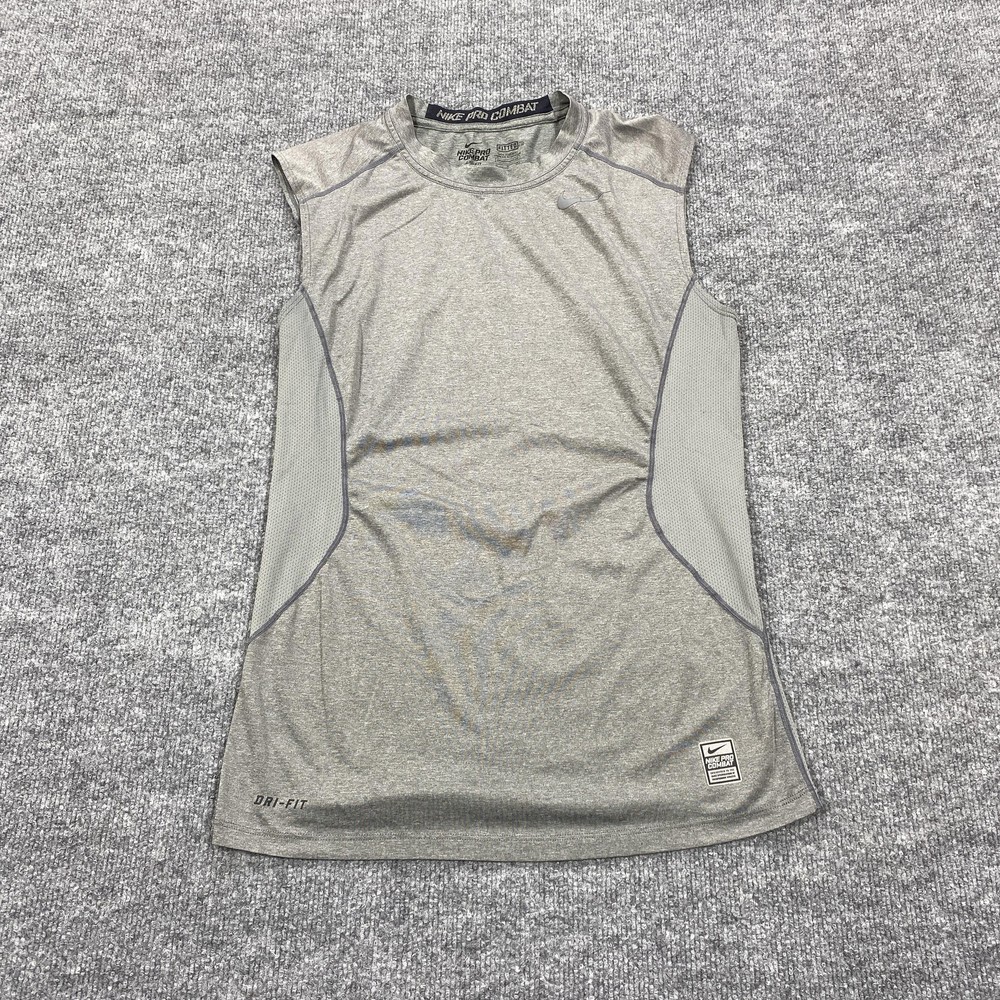 Nike Shirt Mens Small Gray Pro Combat Dri-FIT Sleeveless Compression Base Layer