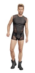 Men’s Black Mesh Wetlook Sleeveless Shirt Clubwear Tank Top