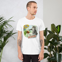 Cat Slip Happens Funny T-Shirt Front Only Random Meme White Silver Unisex