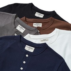 Mens Basic Style Heavyweight Solid Color Long Sleeve Henry Collar Casual T-shirt