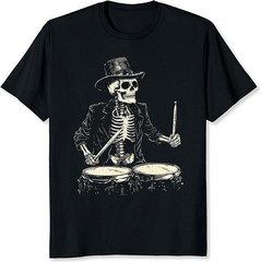 Skeleton Drummer T-Shirt Vintage Skull Rock Band Music Tee – H010
