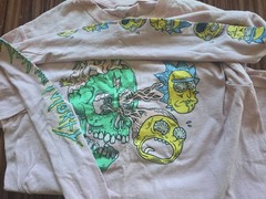 Rick and Morty Pink Skull Graphic Tee Long Sleeve Adult Size Medium
