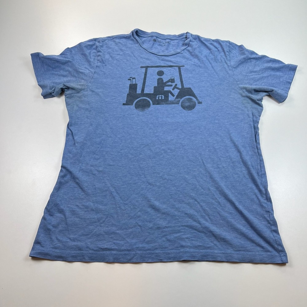 Travis Mathew Graphic Shirt Mens Large Blue Crew Neck Golf Cart Casual