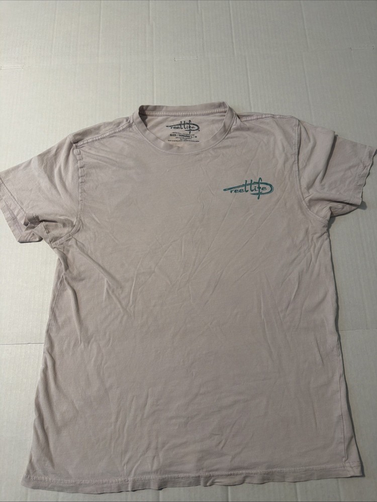 Reel Life Freshly Caught Fishing Graphic Tee – Size L– White/Teal/Yellow 1837