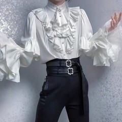 Men’s White Gothic-style shirt long-sleeved Top unisex blouse