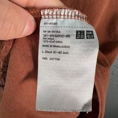Uniqlo U Mens Size Large Brown Crew Neck Short Sleeve T-Shirt 100% Cotton