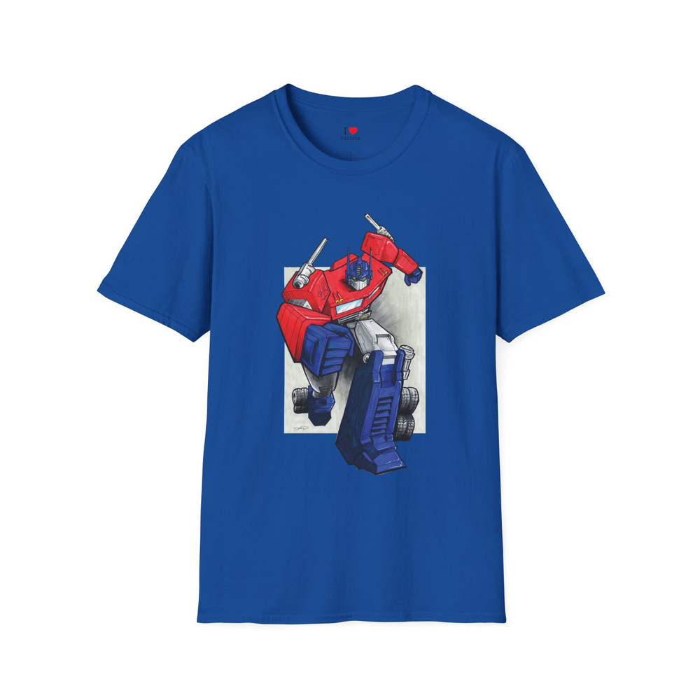 Optimus Prime hand-drawn art- unisex soft style royal blue large (L) tshirt